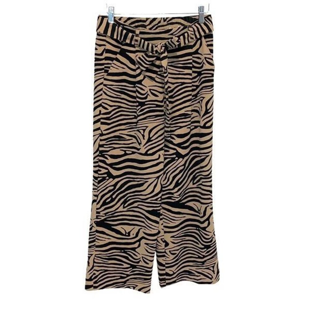 C by One Womens Animal Print Pull On Wide Leg Cropped Pants Black Tan Size XS